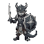 a warrior with a draconic armor holding a short sword and a draconic shield