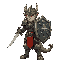 a warrior with a draconic armor holding a short sword and a draconic shield
