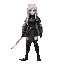 female warrior, black leather armor, long white hair, straight hair, longsword