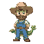 a farmer looking character in a pokemon art style