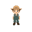 a farmer looking character in a chibi art style