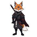 make a samurai with a katana but straight not on his side but on his back so he can pull from behind and hide it under his cape a and the character is fox head with a human body and white mask