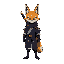 make a samurai with a katana but straight not on his side but on his back so he can pull from behind and hide it under his cape and wearing a white mask and the character is fox head with a human body