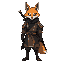 make a samurai with a katana but straight not on his side but on his back so he can pull from behind and hide it under his cape a and the character is fox head with a human body and white mask