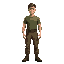 army man, brown combat pants and green t-shirt, realistic proportions