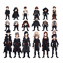 common humans, based on vampire the masquerade. a single image with the 20 characters in a sprite atlas with a transparent background