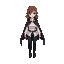 a female with wavy brown hair. black cloak. white shirt. black pants. black boots. brown eyes.