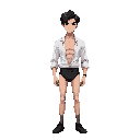 black hair man in the twenties with a fine long shirt and black pantie with dark eyes and fine shoes
