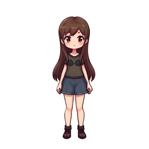 pixel girl with long brown hair and i want her bottomless