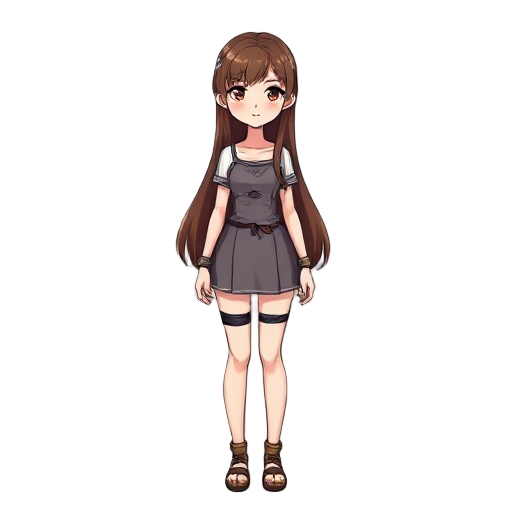 a girl with long brown hair and i want her bottomless in a model similar to an rpg game