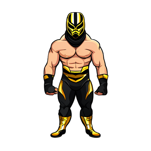 wrestler wearing a gold and black mask