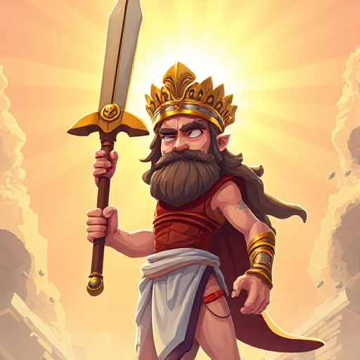 athena, greek goddess, with a big sword above his head with a big saturated light