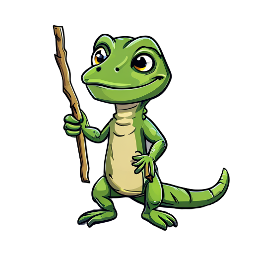  create a lizard holding a stick in 2d shape