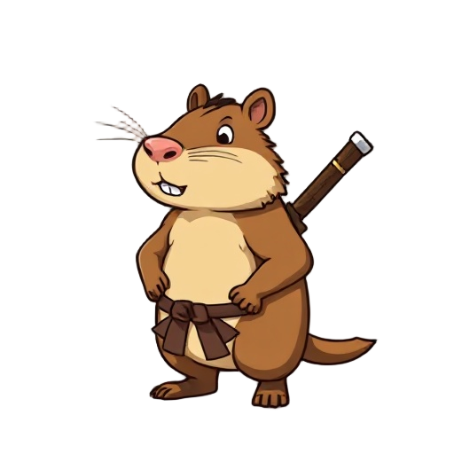 the initial character is a capybara that has a samurai style and carries a wooden sword on its back