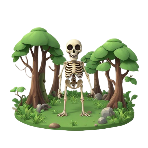animal skeleton in overgrown forest