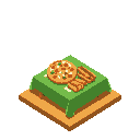 table with a pizza and a pile of hot dogs on it