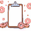 pixel-art clipboard with a donut-themed border phone background