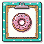 pixel-art clipboard with a donut-themed border.