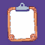 pixel-art clipboard with a donut-themed border.
