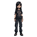 goth girl with long black hair and black metal tshirt, medium size body, baggy cargo jeans, t pose