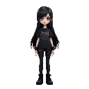 goth girl with long black hair and black metal tshirt