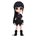 goth girl with long black hair and black metal tshirt
