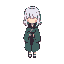 6 pixel tall, chibi, a low quality cute lady in magical robe, celeste graphics, faceless, forest girl, white hair, cute, short, head covered