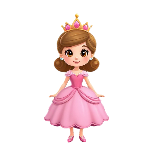 generate an cute princess with pink dress , no crown and in a pose
