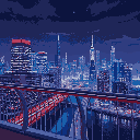 view of a modern city at night from a bridge railing