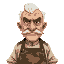 an old grandpa veteran with a moustache but no beard, wearing a camo themed barista apron, looking grumpy, mean and unhappy, detailed face and clear eyes