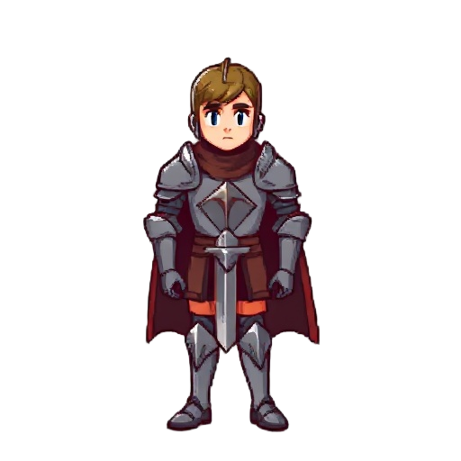 a pixelated image of a knight in full armor with his cape, armor, solo, full armor, 1boy, male focus, transparent background