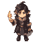 fighter mage, parted wavy hair, orb on left forearm, fur clothing