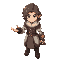 fighter mage, parted wavy hair, orb on left forearm, fur clothing