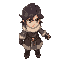 fighter mage, parted wavy hair, orb on left forearm, fur clothing, facing right