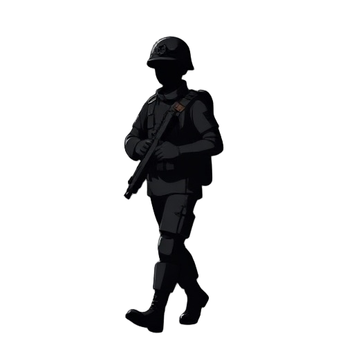 a soldier marching, vector art, 2d, dark silouette, simple vector, right pose