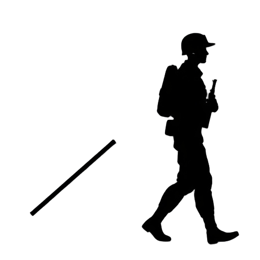 a simple silouette soldier marching, vector art, 2d, dark silouette, simple vector, side pose