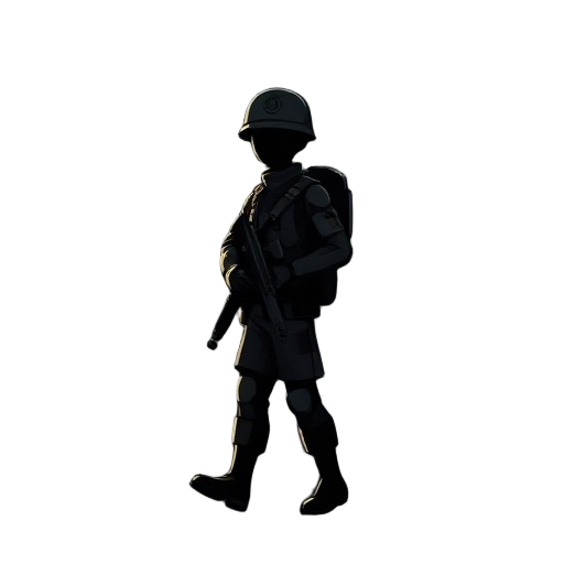 a soldier marching, vector art, 2d, dark silouette