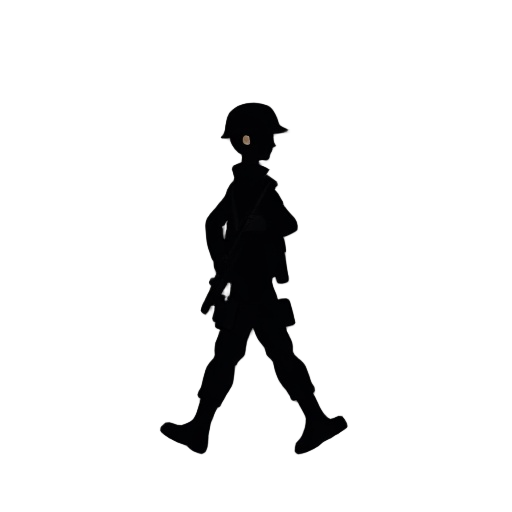 a soldier marching, vector art, 2d, dark silouette, simple vector, right pose
