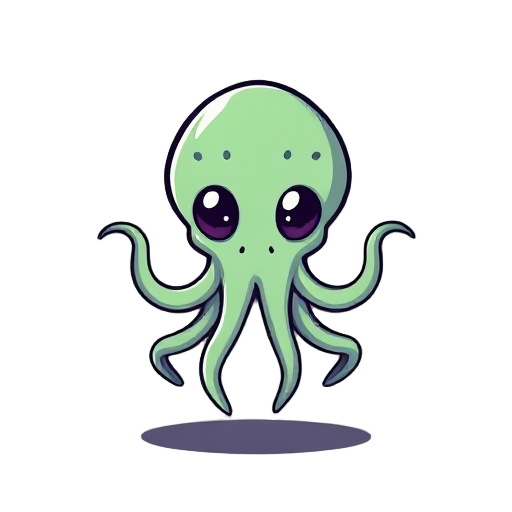 cute, alien cephalopod. simple design, retro, two eyes