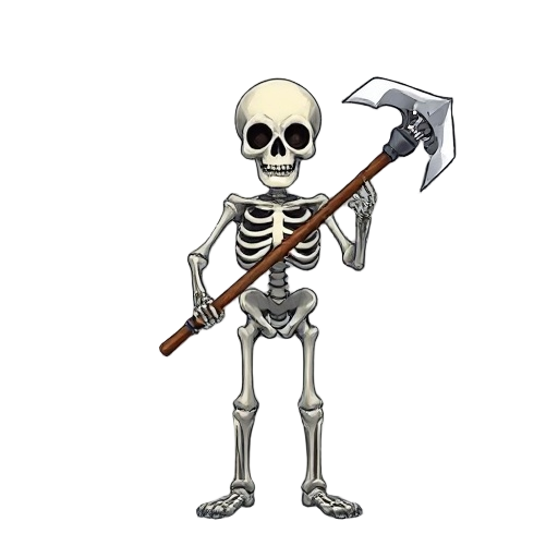 prompt: front facing skeleton holding a halberd
