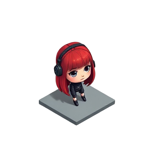 red haired realistic cyberpunk girl small head