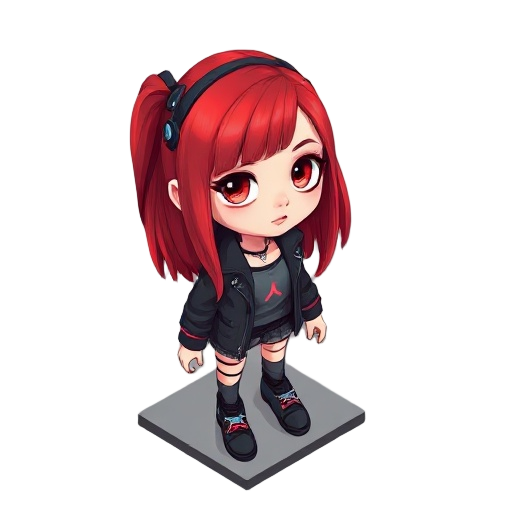 red haired realistic cyberpunk girl