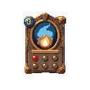 trading card with a fireball in the potrait spot and 3 sockets representing quality