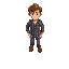 topdown character, brown hair, plaid shirt, jeans, boots. simple and expressive.