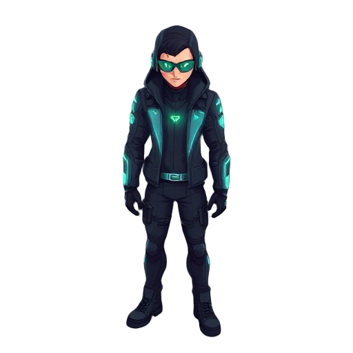 a futuristic cyberpunk agent, the clothes should have emitting lights