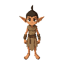 a male desert elf hailing from the sun-baked caravan routes of an ancient bronze-age world. his head should be normal size relative to body