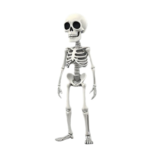 skeleton character rotated 45 degrees towards the screen