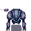 futuristic battlesuit mech, hovering slightly above ground, dual pulse cannons mounted on arms, sleek angular armor with glowing blue accents, deployable energy shield drone floating nearby, sci-fi military style