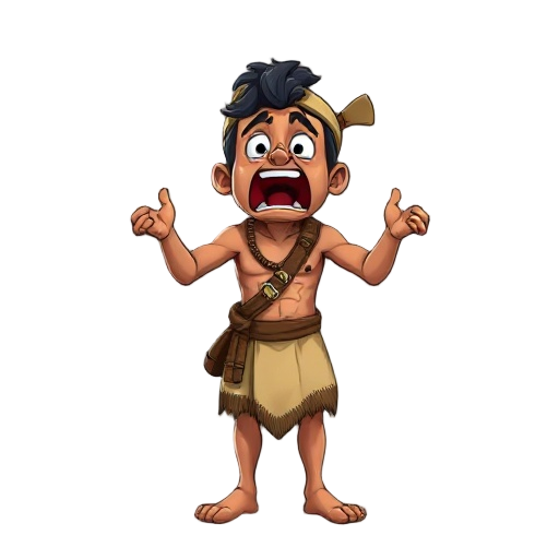 indian guy, screaming and  afraid of sth, tanned, villager costume