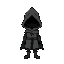 black character with gray hooded cloak